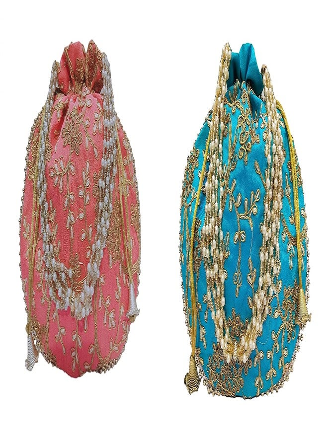 athizay أثيزاي (عبوة من قطعتين من حقائب بوتلي الوردية، حقائب فروزي ماتكا للنساء لحفلات الزفاف || هدايا تذكارية) - Image 1